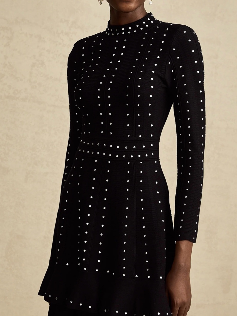 Fabienne Black Embellished Ruffled Knit Mini Dress - Picture 5 of 16